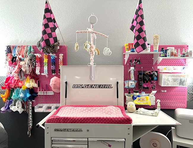 Ingenious Nursery Tool Cart Changing Table Using a Tool Box as a Diaper Changing Station